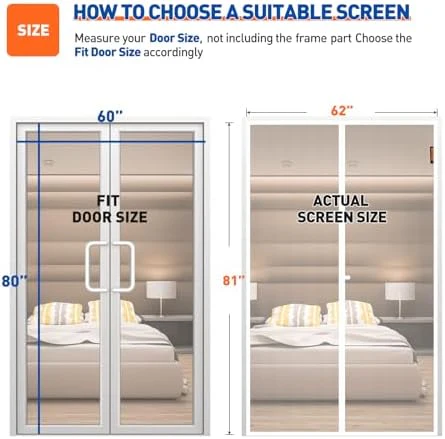 MAGZO Magnetic Screen Door Fit Door Size 60 x 80 Inch, Screen Size 62" x 81" Reinforced Middle Opening Mesh Sturdy Polyester Curtain for Doors-White - Image 2