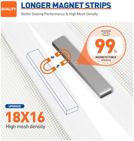 MAGZO Magnetic Screen Door Fit Door Size 60 x 80 Inch, Screen Size 62" x 81" Reinforced Middle Opening Mesh Sturdy Polyester Curtain for Doors-White - Image 3