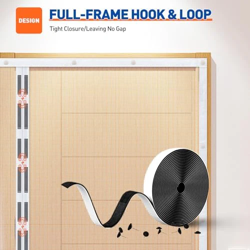 MAGZO Magnetic Screen Door Fit Door Size 60 x 80 Inch, Screen Size 62" x 81" Reinforced Middle Opening Mesh Sturdy Polyester Curtain for Doors-White - Image 6