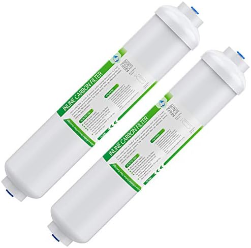 Membrane Solutions T33 Inline Water Filter, 2-Pack 1/4" Quick-Connect Replacement Cartridges for Refrigerator & Ice Maker, Post-Carbon Filter for Reverse Osmosis Systems