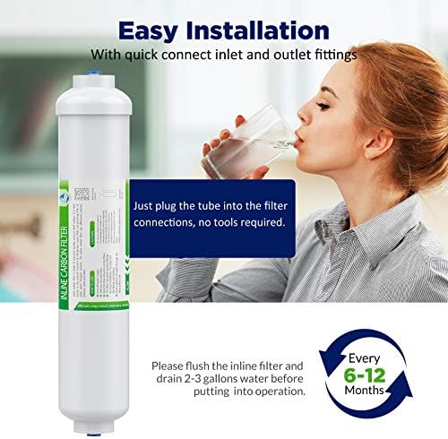 Membrane Solutions T33 Inline Water Filter, 2-Pack 1/4" Quick-Connect Replacement Cartridges for Refrigerator & Ice Maker, Post-Carbon Filter for Reverse Osmosis Systems - Image 5