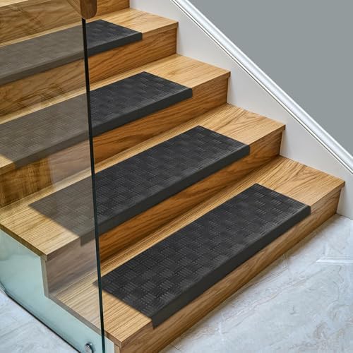 Indoor/Outdoor Hose-Wash Square Edge Design Non-Slip Rubber 10" x 30" Modern Stair Treads for Stairs, Garage, Patio, 5 Pack, Ridged Black - Image 5