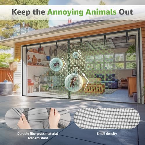Garage Door Screen, 16x7 Ft Magnetic Closure Heavy Duty Weighted Bottom Garage Screen Doors for 2 Car Garage, Fiberglass Mesh Anti Annoying Animal Out - Image 3