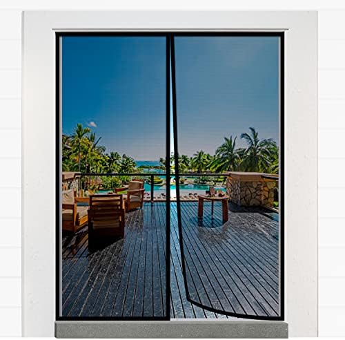 Magnetic Closure Screen Door for 62"x81" French Door Sliding Door Pet and Dog Friendly, Durable Fiberglass Mesh Double Door Screen Mesh Retractable Curtain, Keep Bugs. Mosquito Out, Fly Screen