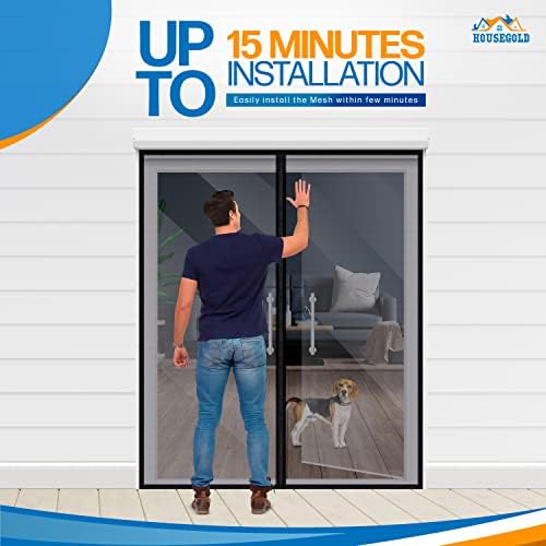 Magnetic Closure Screen Door for 62"x81" French Door Sliding Door Pet and Dog Friendly, Durable Fiberglass Mesh Double Door Screen Mesh Retractable Curtain, Keep Bugs. Mosquito Out, Fly Screen - Image 7