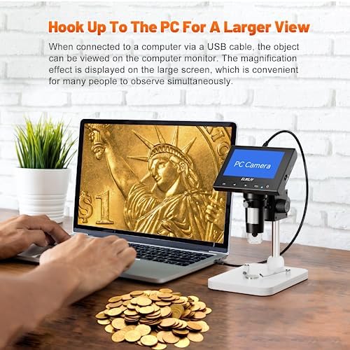Elikliv Microscope, LCD Digital Coin Microscope 1000x, Coin Magnifier with 8 Adjustable LED Lights, PC View Compatible with Windows/MacBook, EDM4, 4.3 Inch - Image 4