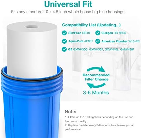 10" x 4.5" Whole House Sediment Water Filter, SimPure 5 Micron 10-inch Big Water Filter Replacement Cartridge Compatible with W15-PR, DGD-5005, FP15B, HD-950A, GXWH35F, GXWH30C for Well Water 4-Pack - Image 4