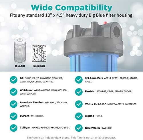 SimPure 5 Micron 10 x 4.5 Inch Whole House Carbon Water Filter | CTO Activated Coconut Carbon Replacement Cartridge | Fits DB10P, DB10C-2, GE GXWH40L, GXWH35F, BB10, FXHTC, FC15B (2Pack) - Image 6