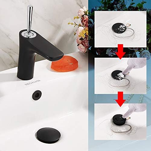 Vessel Sink Drain, Bathroom Faucet Vessel Sink Pop Up Drain Stopper, Built-In Anti-Clogging Strainer, with Overflow Matt Black, Fits Standard American Drain Hole(1-1/2" to 1-3/4") RWF083P - Image 3