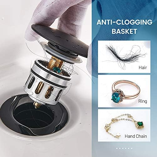 Vessel Sink Drain, Bathroom Faucet Vessel Sink Pop Up Drain Stopper, Built-In Anti-Clogging Strainer, with Overflow Matt Black, Fits Standard American Drain Hole(1-1/2" to 1-3/4") RWF083P - Image 4