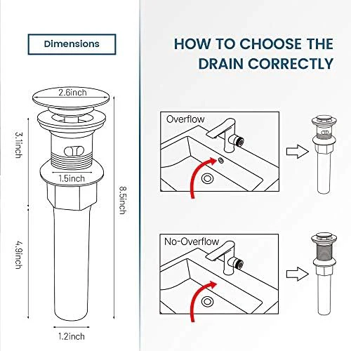 Vessel Sink Drain, Bathroom Faucet Vessel Sink Pop Up Drain Stopper, Built-In Anti-Clogging Strainer, with Overflow Matt Black, Fits Standard American Drain Hole(1-1/2" to 1-3/4") RWF083P - Image 6