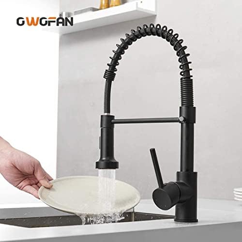 OWOFAN Black Kitchen Faucet with Pull Down Sprayer Stainless Steel Single Handle Pull Out Spring Sink Faucets 1 Hole Or 3 Hole Dual Function for Farmhouse Camper Laundry Utility Rv Wet Bar - Image 8