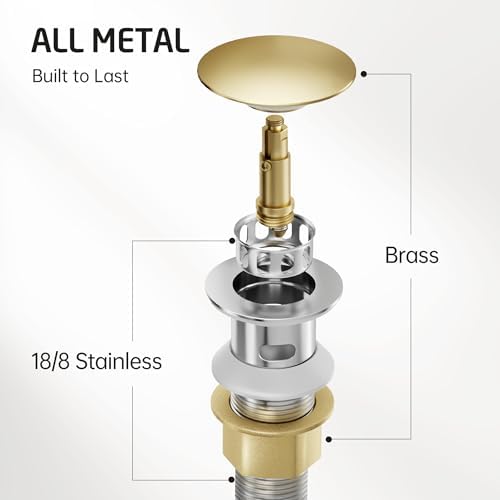 KES All Metal Bathroom Sink Drain with Strainer Basket Hair Catcher Anti Clog Pop Up Drain Stopper for Vanity Vessel Sink with Overflow, Rustproof 18/8 Stainless Steel Brushed Nickel S2013A-BN - Image 2
