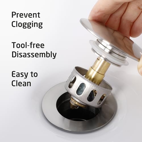 KES All Metal Bathroom Sink Drain with Strainer Basket Hair Catcher Anti Clog Pop Up Drain Stopper for Vanity Vessel Sink with Overflow, Rustproof 18/8 Stainless Steel Brushed Nickel S2013A-BN - Image 4