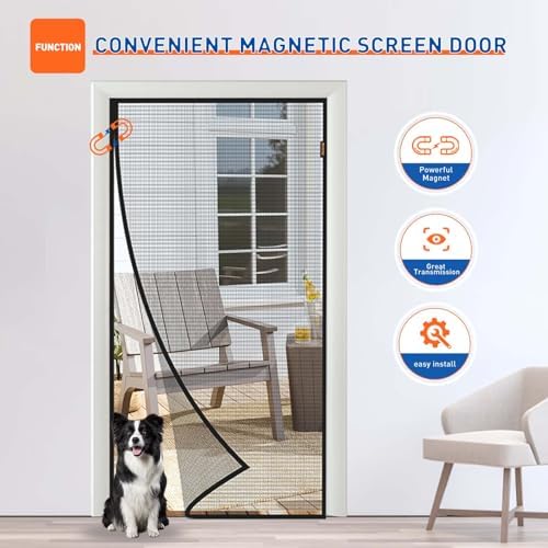 MAGZO Magnetic Screen Door Fits Door Size 32 x 80 Inches, Actual Screen Size 34" x 81" Heavy Duty Side Opening Screen Curtain Air Circulation Broader View-Black - Image 6
