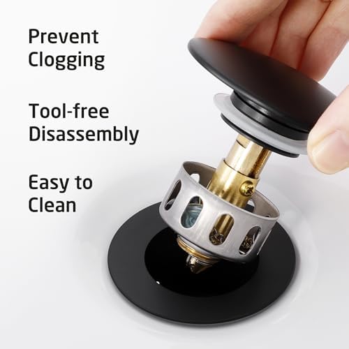 KES All Metal Bathroom Sink Drain with Strainer Basket Hair Catcher Anti Clog Pop Up Drain Stopper for Lavatory Vanity Vessel Sink with Overflow, Rustproof 18/8 Stainless Steel Matte Black S2013A-BK - Image 5