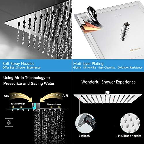 NearMoon Rain Shower Head, High Flow Stainless Steel Square Rainfall Shower, Waterfall Bath Shower Body Covering, Ceiling or Wall Mount (12 Inch, Chrome Finish) - Image 5