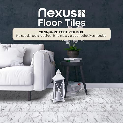 Nexus Self Adhesive 12-Inch Vinyl Floor Tiles, 20 Tiles - 12" x 12", Bianco Marble Pattern - Peel & Stick, DIY Flooring for Kitchen, Dining Room, Bedrooms & Bathrooms by Achim Home Decor - Image 2
