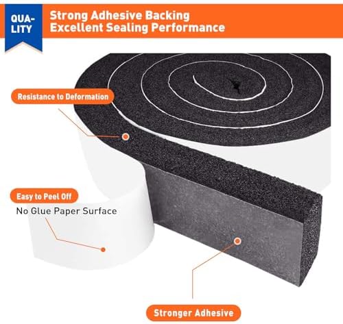 MAGZO Weather Stripping Door Seal 2 Inches W X 1 Inch T, Strong Adhesion and High Resilience Air Conditioner Foam Insulation for Furniture, Total Length 6.5 Feet (1 Roll) - Image 3
