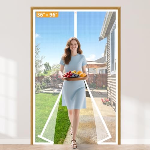Yotache Screen Doors with Magnets Fit Doors 36 x 96, Screen Size 38" x 97" Heavy Duty Door Net Enjoy Fresh Air, White