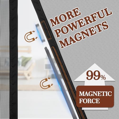 Yotache Adjustable Magnetic Screen Door Fit Doors Size Width 29"-33" Height 79"-81", Reinforced Fiberglass Mesh with Full Frame Hook&Loop Strip, Black - Image 4