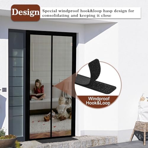 Yotache Adjustable Magnetic Screen Door Fit Doors Size Width 34"-38" Height 96"-98", Reinforced Fiberglass Mesh Curtain with Unique Widen Strip, Black - Image 5