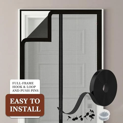 Yotache Adjustable Magnetic Screen Door Fit Doors Size Width 34"-38" Height 96"-98", Reinforced Fiberglass Mesh Curtain with Unique Widen Strip, Black - Image 6