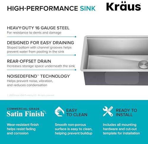 KRAUS Kore Workstation 30-inch Undermount 16 Gauge Stainless Steel Kitchen Sink, Single Bowl Kitchen Sink with Accessories, KWU110-30 - Image 10