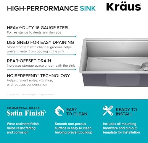 KRAUS Kore Workstation 32-inch Undermount 16 Gauge Stainless Steel Kitchen Sink, Single Bowl Kitchen Sink with Accessories, KWU110-32 - Image 10