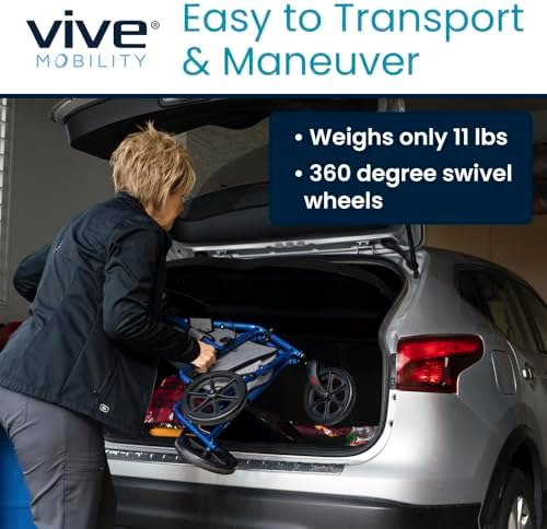 Vive Mobility 3 Wheel Walker - Three Wheeled Rollator for Seniors - Lightweight, Foldable, Narrow, Heavy Duty - for Elderly Men Women - Folding 3-Wheel Tri Scooter with Basket Bag (FSA HSA Approved) - Image 6