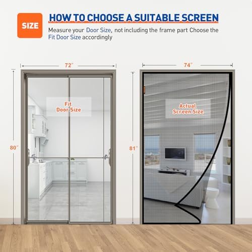 MAGZO Magnetic Screen Door Fit Door Size 72 x 80 Inches, Actual Screen Size 74 x 81 Inch Heavy Duty Side Opening Polyester Screen Curtain for Sliding Door Broader View, Black - Image 2