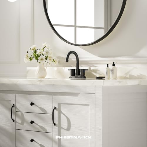 Phiestina 4 Inch 2 Handle Centerset Matte Black Lead-Free Modern Bathroom Faucet, 360 Swivel Spout 2-3 Hole RV Bathroom Vanity Sink Faucet with Pop Up Drain and Water Supply Lines，BF015-1-MB - Image 8
