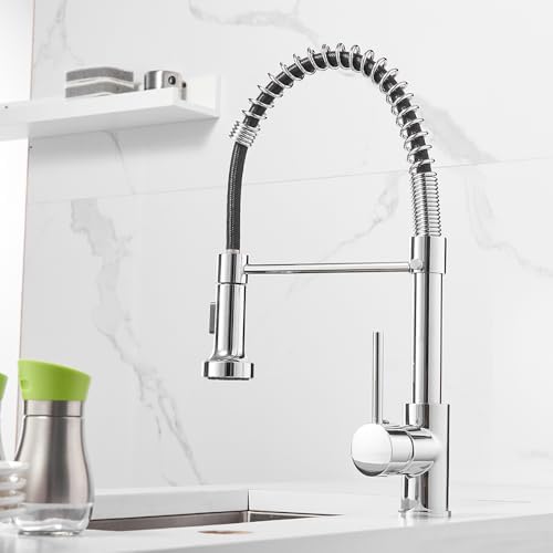 OWOFAN Spring Kitchen Sink Faucet Commercial Single Handle Single Lever Kitchen Faucet with Pull Down Sprayer, Polished Chrome Kitchen Faucets - Image 2