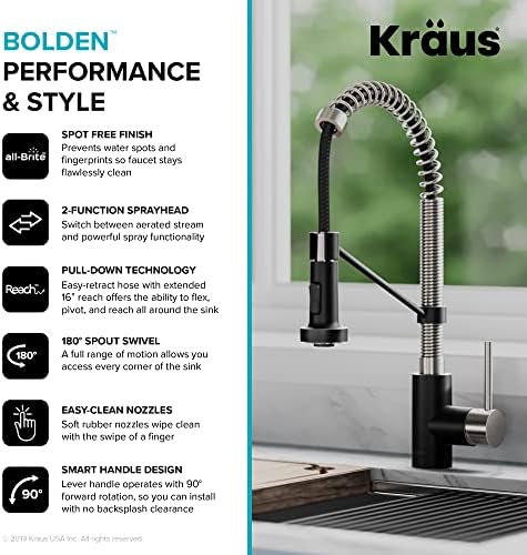 KRAUS Bolden 18-Inch Single Handle Spot Free Stainless Steel/Matte Black Commercial Style Pull-Down Kitchen Faucet with Dual Function Sprayer, KPF-1610SFSMB (Pack of 1) - Image 10