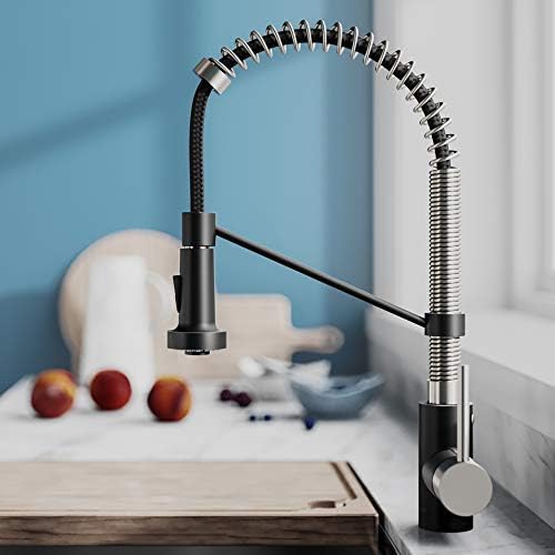 KRAUS Bolden 18-Inch Single Handle Spot Free Stainless Steel/Matte Black Commercial Style Pull-Down Kitchen Faucet with Dual Function Sprayer, KPF-1610SFSMB (Pack of 1) - Image 3