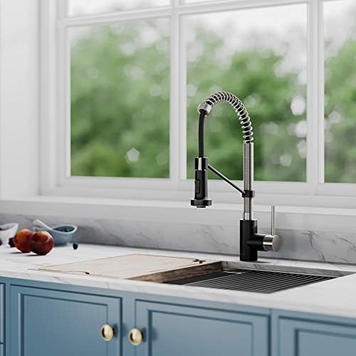 KRAUS Bolden 18-Inch Single Handle Spot Free Stainless Steel/Matte Black Commercial Style Pull-Down Kitchen Faucet with Dual Function Sprayer, KPF-1610SFSMB (Pack of 1) - Image 4