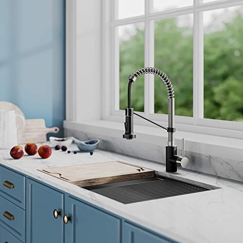 KRAUS Bolden 18-Inch Single Handle Spot Free Stainless Steel/Matte Black Commercial Style Pull-Down Kitchen Faucet with Dual Function Sprayer, KPF-1610SFSMB (Pack of 1) - Image 5