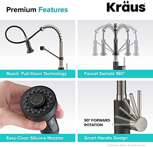 KRAUS Bolden 18-Inch Single Handle Spot Free Stainless Steel/Matte Black Commercial Style Pull-Down Kitchen Faucet with Dual Function Sprayer, KPF-1610SFSMB (Pack of 1) - Image 9