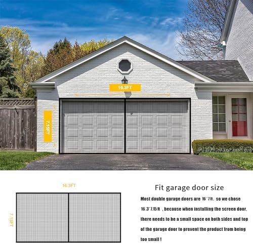 LIAMST Garage Door Screen for 2 Car Garage Door-16x7FT Reinforced Fiberglass Garage Screen, Magnetic Garage Screen Door - Image 2