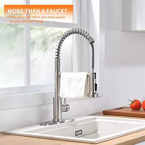 OWOFAN Kitchen Faucet Low Lead Commercial Solid Brass Single Handle Single Lever Pull Out Pull Down Sprayer Spring Kitchen Sink Faucet, Brushed Nickel Kitchen Faucets 866053SN - Image 6