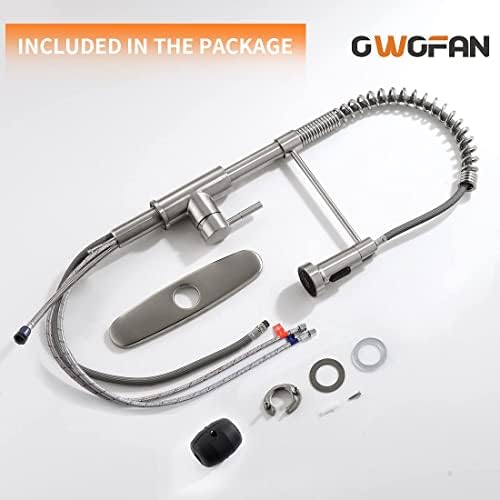 OWOFAN Kitchen Faucet Low Lead Commercial Solid Brass Single Handle Single Lever Pull Out Pull Down Sprayer Spring Kitchen Sink Faucet, Brushed Nickel Kitchen Faucets 866053SN - Image 7