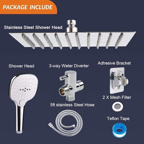 NearMoon Shower Head with Hose, High Pressure Stainless Steel Rain Shower and 3 Settings Handheld Spray Combo with Push Button Flow Control (8 Inch Showerhead Set, Chrome Finish) - Image 5