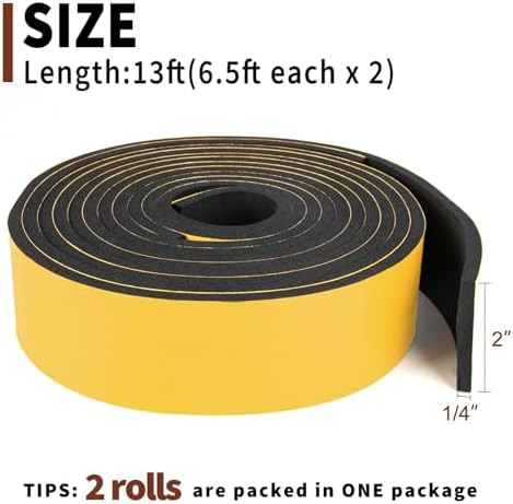 Yotache High Density Adhesive Foam Seal Tape 2 Rolls 2" W X 1/4" T, (New Adhesive Craft) Weather Strip Insulation for RV, Air Conditioning Window, Garage Door, Total 13 Ft Length - Image 4