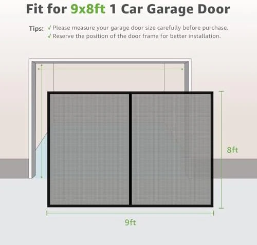 Garage Door Screen - 1 Car 9x8Ft Magnetic Closure Heavy Duty Weighted Bottom Screen Self Sealing Fiberglass Mesh Retractable Net-Easy Assembly&Pass-Through(Black) - Image 2