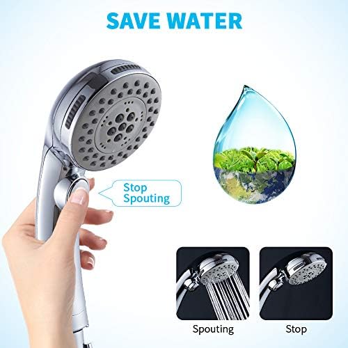 High Pressure 6 Setting Shower Head Hand-Held with ON/OFF Switch and Spa Spray Mode - Hand Held Shower Head with Handheld Spray - Shower Head with Hose - Chrome - Image 3