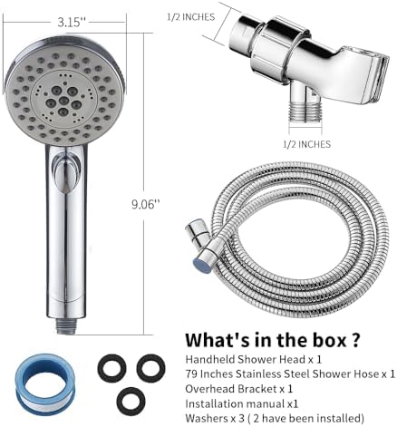 High Pressure 6 Setting Shower Head Hand-Held with ON/OFF Switch and Spa Spray Mode - Hand Held Shower Head with Handheld Spray - Shower Head with Hose - Chrome - Image 6