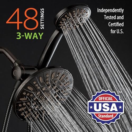 AquaDance 7" Premium High Pressure 3-Way Rainfall Combo with Stainless Steel Hose – Enjoy Luxurious 6-setting Rain Shower Head and Hand Held Shower Separately or Together – Oil Rubbed Bronze Finish - Image 2