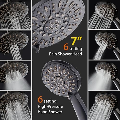 AquaDance 7" Premium High Pressure 3-Way Rainfall Combo with Stainless Steel Hose – Enjoy Luxurious 6-setting Rain Shower Head and Hand Held Shower Separately or Together – Oil Rubbed Bronze Finish - Image 3