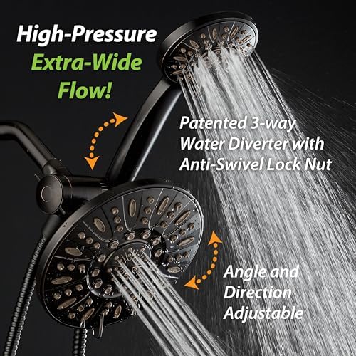 AquaDance 7" Premium High Pressure 3-Way Rainfall Combo with Stainless Steel Hose – Enjoy Luxurious 6-setting Rain Shower Head and Hand Held Shower Separately or Together – Oil Rubbed Bronze Finish - Image 4