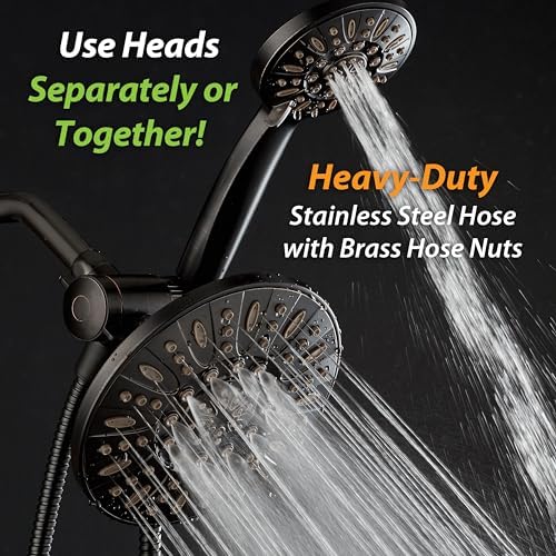 AquaDance 7" Premium High Pressure 3-Way Rainfall Combo with Stainless Steel Hose – Enjoy Luxurious 6-setting Rain Shower Head and Hand Held Shower Separately or Together – Oil Rubbed Bronze Finish - Image 5